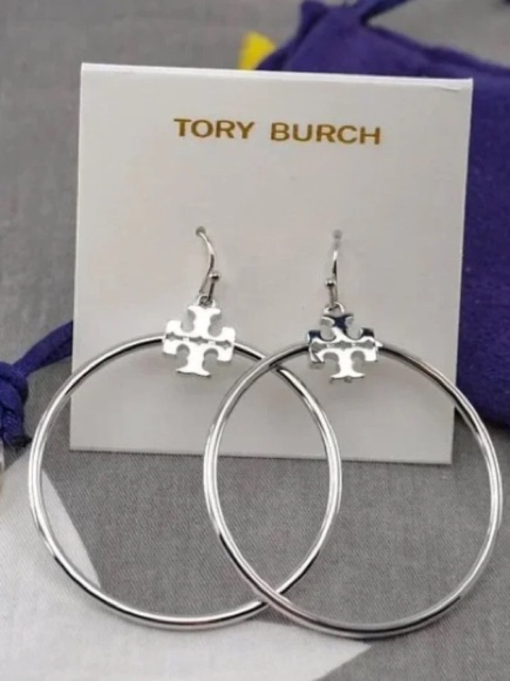Tory Burch Stacked-T Hoop Earrings in Silver (Brand New)